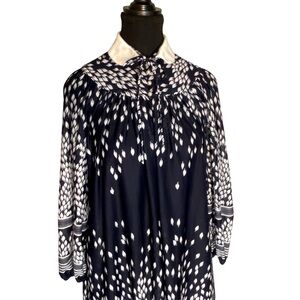 NU MODE Vintage 60’s Navy Blue Chiffon Tent Dress Sheer Flowy Oversized Medium